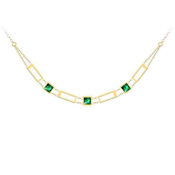 Preciosa Luxusní pozlacený náhrdelník Straight se zeleným křišťálem Preciosa 7390Y66 + 2 měsíce na vrácení zboží