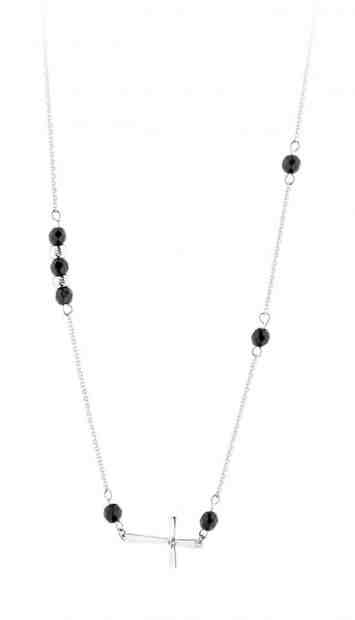 JVD Stříbrný náhrdelník s křížkem a onyxy SVLN0186XH2ON45 + 2 měsíce na vrácení zboží