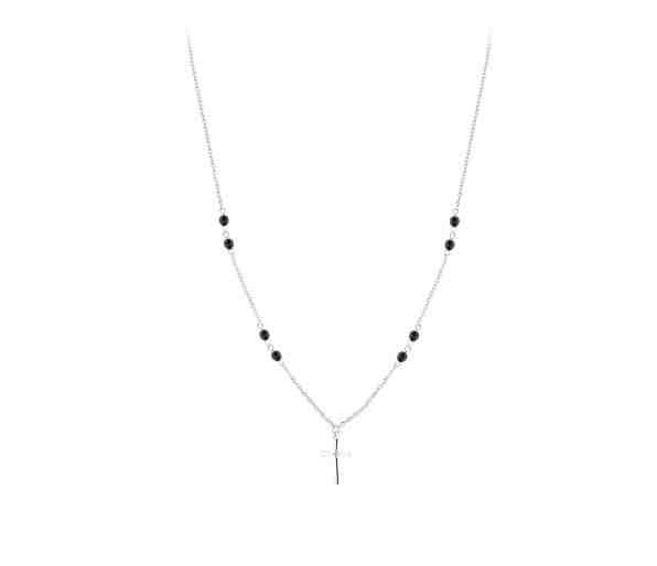 JVD Stříbrný náhrdelník s křížkem a onyxy SVLN0188XH2ON45 + 2 měsíce na vrácení zboží