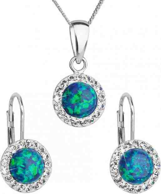 Evolution Group Třpytivá souprava šperků s krystaly Preciosa 39160.1 & green s.opal (náušnice, řetízek, přívěsek) + 2 měsíce na vrácení zboží