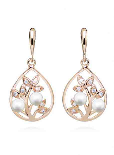 MOISS Nadčasové bronzové náušnice s pravými perlami a zirkony EP000168 + 2 měsíce na vrácení zboží