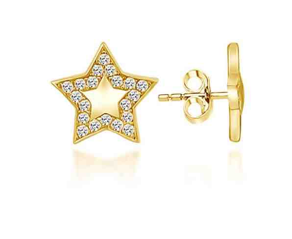 Brilio Silver Pozlacené hvězdičkové náušnice se zirkony LME0751Y + 2 měsíce na vrácení zboží
