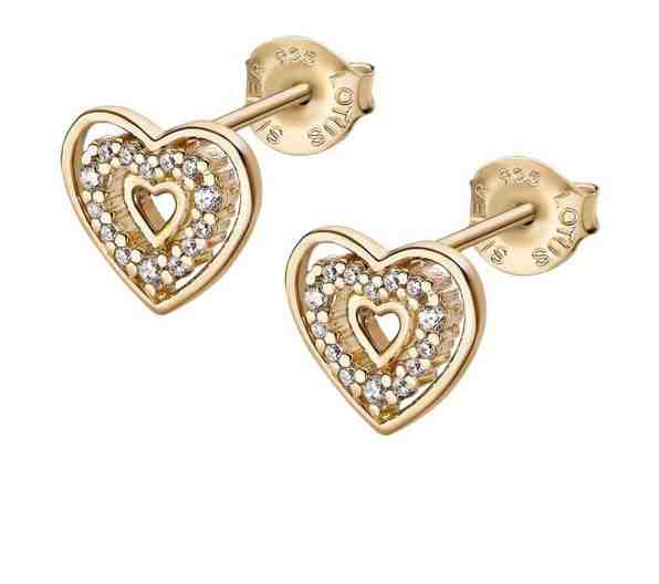 Lotus Silver Pozlacené peckové náušnice se zirkony Srdíčka LP3143-4/2 + 2 měsíce na vrácení zboží