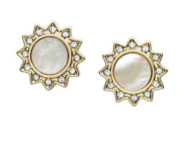 Fossil Něžné stříbrné náušnice s krystaly a perletí JF03423710 + 2 měsíce na vrácení zboží