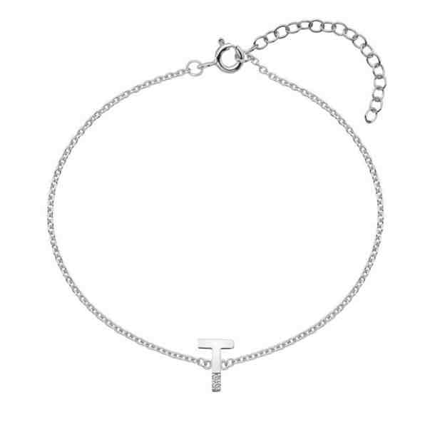 Hot Diamonds Stříbrný náramek s brilianty písmeno "T" Love Letters DL631 + 2 měsíce na vrácení zboží
