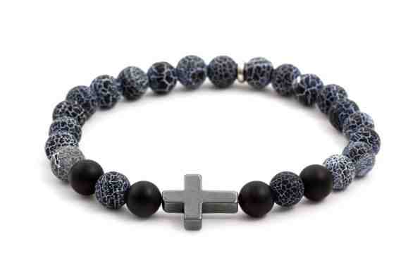 Beneto Korálkový náramek z achátu a hematitu MINK60 19 cm + 2 měsíce na vrácení zboží