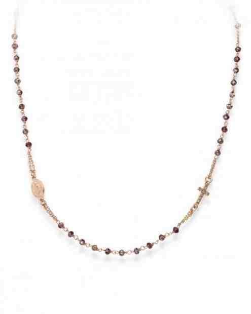 Amen Růžově zlacený náhrdelník s fialovými krystaly Rosary CRORVIZ3 + 2 měsíce na vrácení zboží