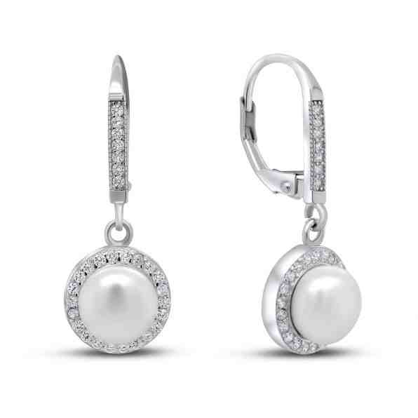 Brilio Silver Půvabné stříbrné náušnice s perlou a zirkony EA88 + 2 měsíce na vrácení zboží