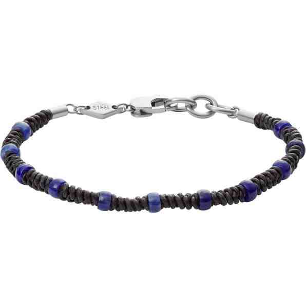 Fossil Stylový kožený náramek s modrými korálky Vintage Casual JF03621040 + 2 měsíce na vrácení zboží