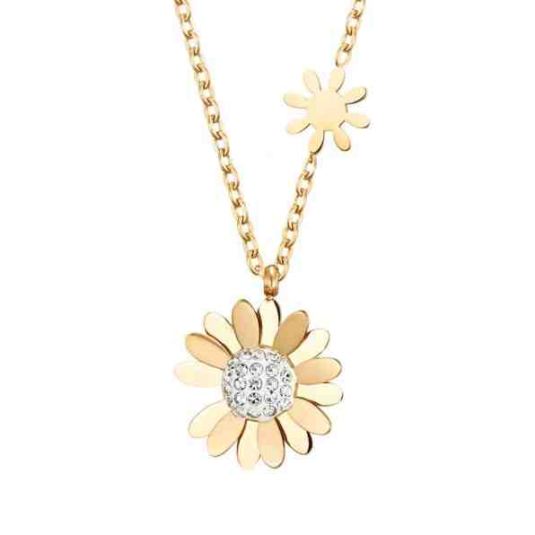 Troli Půvabný pozlacený náhrdelník s kytičkami VSN004G-PET + 2 měsíce na vrácení zboží