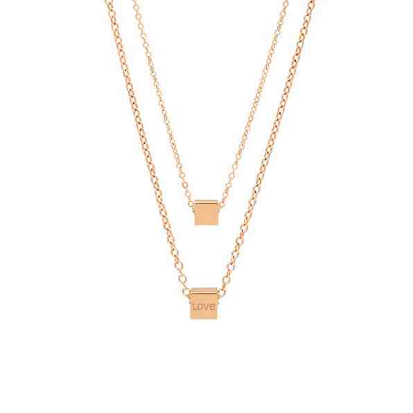 Troli Dvojitý růžově pozlacený náhrdelník s kostičkami Love + 2 měsíce na vrácení zboží