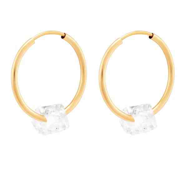 Decadorn Kruhové pozlacené náušnice Floating Birthstone Hoop Earrings Gold 2v1 + 2 měsíce na vrácení zboží