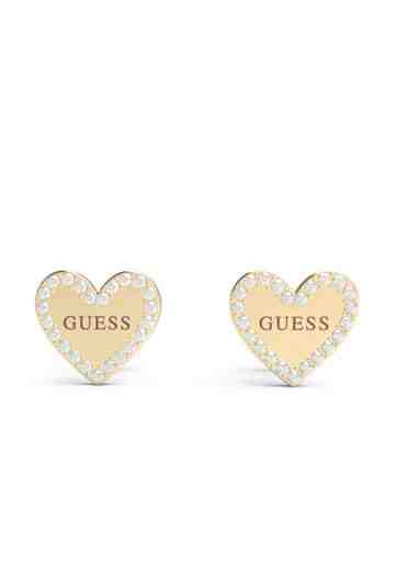 Guess Třpytivé pozlacené srdíčkové náušnice Heart to Heart JUBE01082JWYG + 2 měsíce na vrácení zboží