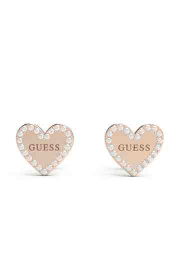 Guess Třpytivé bronzové srdíčkové náušnice Heart to Heart JUBE01082JWRG + 2 měsíce na vrácení zboží
