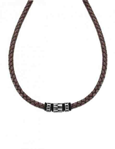 Lotus Style Hnědý kožený náhrdelník pro muže Dark Style LS2068-1/1 + 2 měsíce na vrácení zboží