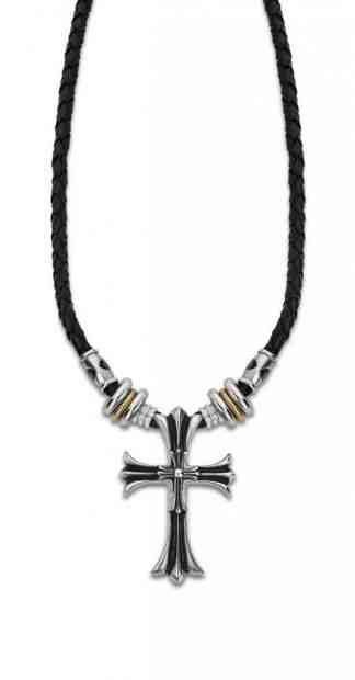 Lotus Style Pánský kožený náhrdelník s křížkem Dark Style LS2074-1/2 + 2 měsíce na vrácení zboží