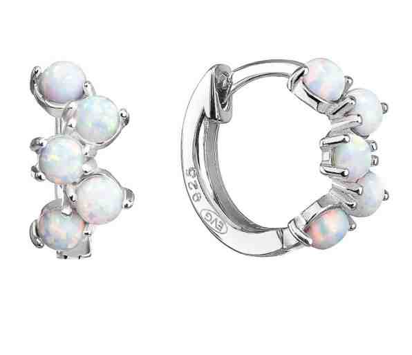 Evolution Group Stříbrné kruhové náušnice s bílými syntetickými opály 11339.1 + 2 měsíce na vrácení zboží