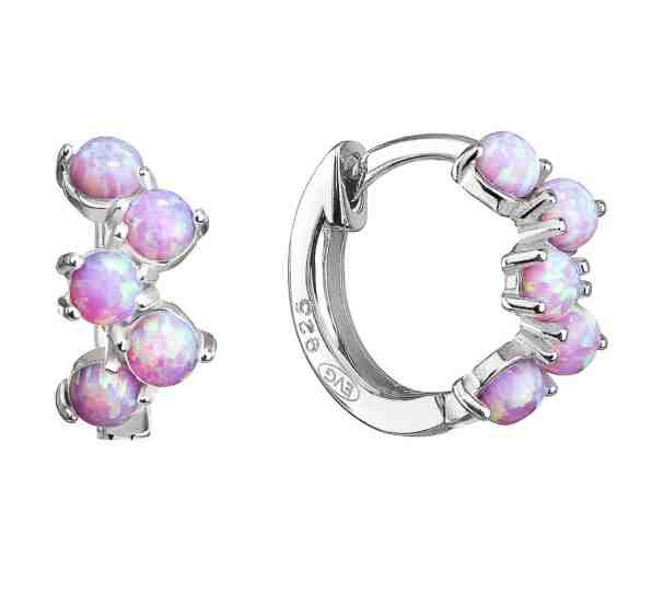 Evolution Group Stříbrné kruhové náušnice s růžovými syntetickými opály 11339.3 + 2 měsíce na vrácení zboží