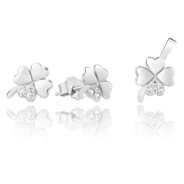 JVD Slušivá stříbrná sada šperků Čtyřlístek SVLS0049SH2BI00 (přívěsek, náušnice) + 2 měsíce na vrácení zboží