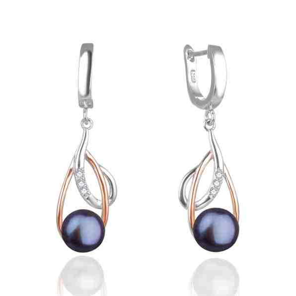 Beneto Luxusní bicolor náušnice s pravými tmavými perlami AGUC2676P-DARK BLUE + 2 měsíce na vrácení zboží