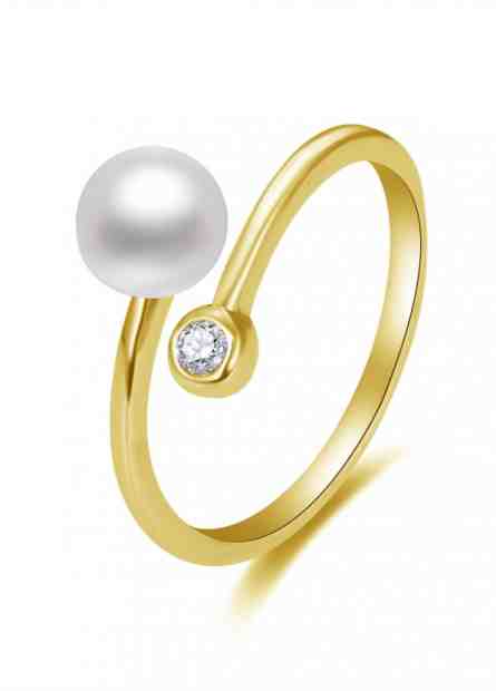 Beneto Otevřený pozlacený prsten s pravou perlou a zirkonem AGG469P-G + 2 měsíce na vrácení zboží