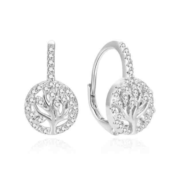 Beneto Třpytivé stříbrné náušnice se zirkony Strom života AGUC386L + 2 měsíce na vrácení zboží