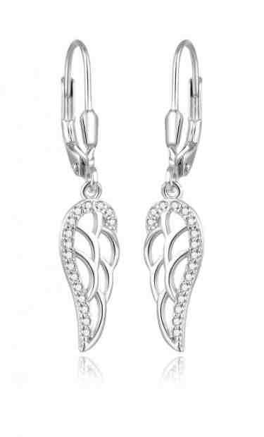 Beneto Elegantní stříbrné náušnice s čirými zirkony Andělská křídla AGUC2585L + 2 měsíce na vrácení zboží