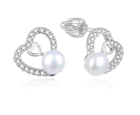 Beneto Elegantní stříbrné srdíčkové náušnice s perlou AGUP1876PS + 2 měsíce na vrácení zboží