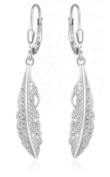 Beneto Nadčasové stříbrné náušnice peříčka AGUC2391L + 2 měsíce na vrácení zboží