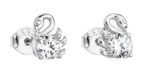 Evolution Group Stříbrné náušnice se zirkony Labuť 11098.1 + 2 měsíce na vrácení zboží
