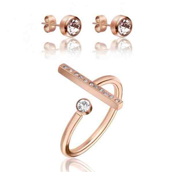 Emily Westwood Stylová bronzová sada šperků s krystaly WS094R (prsten, náušnice) + 2 měsíce na vrácení zboží