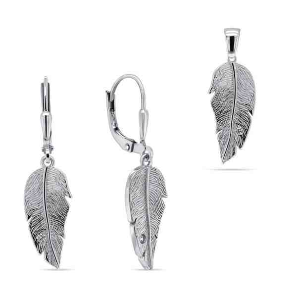 Brilio Silver Něžný stříbrný set šperků Peříčka SET211W (přívěsek, náušnice) + 2 měsíce na vrácení zboží
