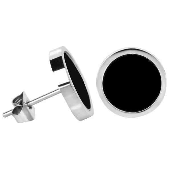 Troli Moderní ocelové náušnice s černým středem + 2 měsíce na vrácení zboží