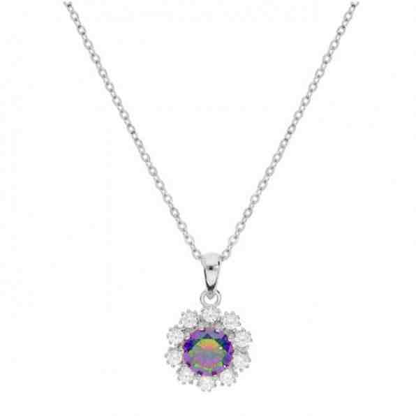 Brilio Silver Třpytivý stříbrný náhrdelník s duhovým topazem Mystic Stone SP04453A (řetízek, přívěsek) + 2 měsíce na vrácení zboží