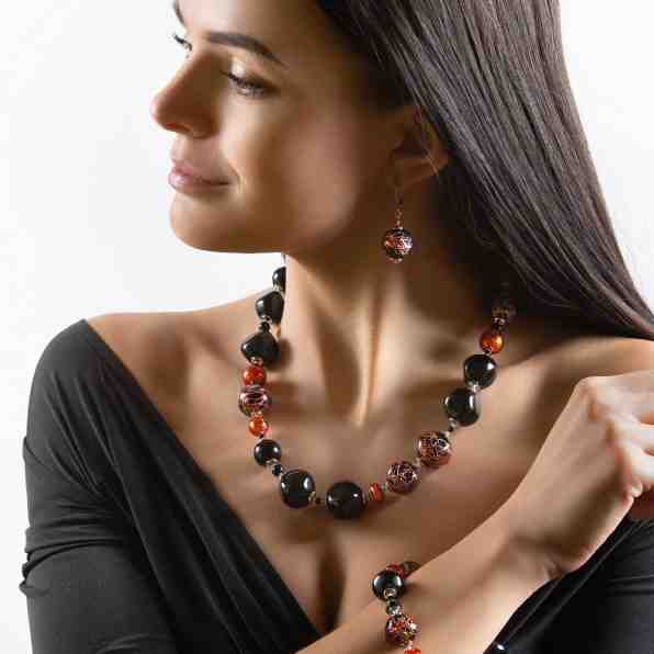 Lampglas Elegantní set náhrdelníku a náušnic Red Challenge z perel Lampglas s ryzím stříbrem CQ4 + 2 měsíce na vrácení zboží