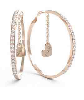 Guess Bronzové kruhové náušnice s krystaly Heart to Heart JUBE0178JWRGT/U + 2 měsíce na vrácení zboží