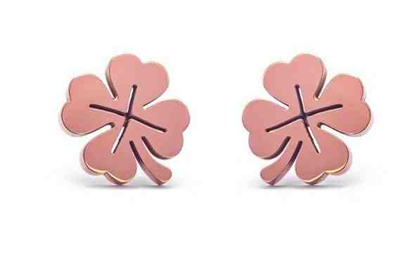 Vuch Slušivé bronzové náušnice Čtyřlístek Rose Gold Little Luck + 2 měsíce na vrácení zboží