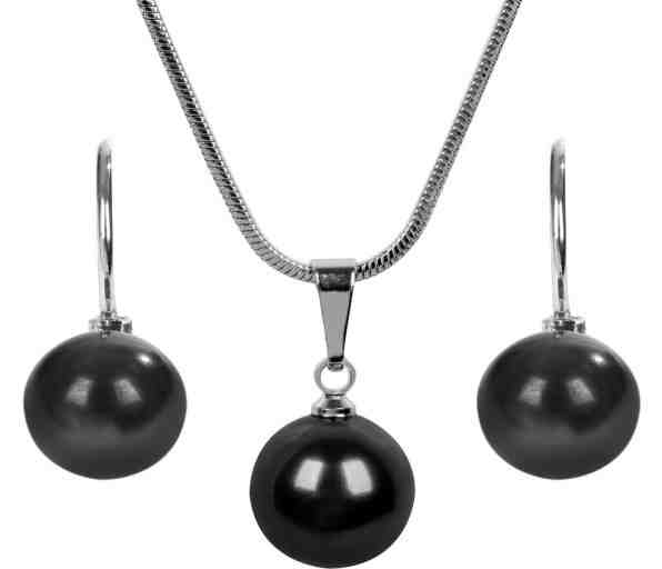 Levien Moderní sada náhrdelníku a náušnic Pearl Black SET-041 + 2 měsíce na vrácení zboží