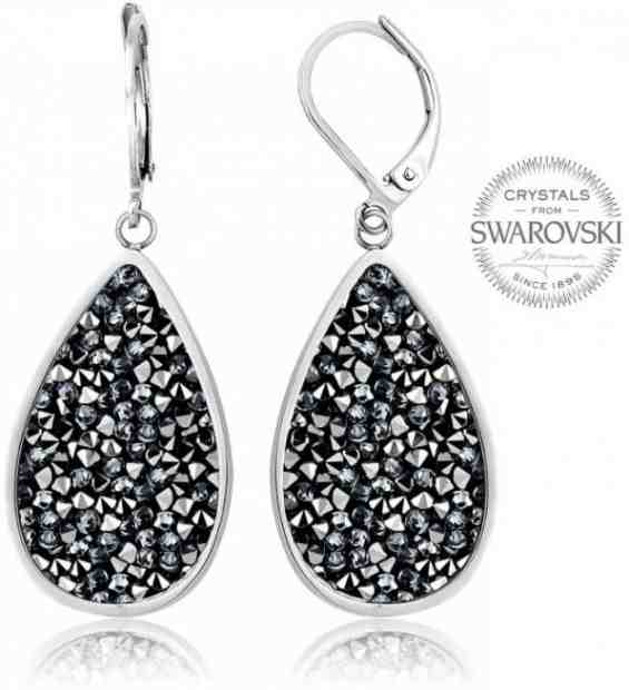 Levien Okouzlující náušnice s krystaly SS Rocks Pear 24 grey metal + 2 měsíce na vrácení zboží